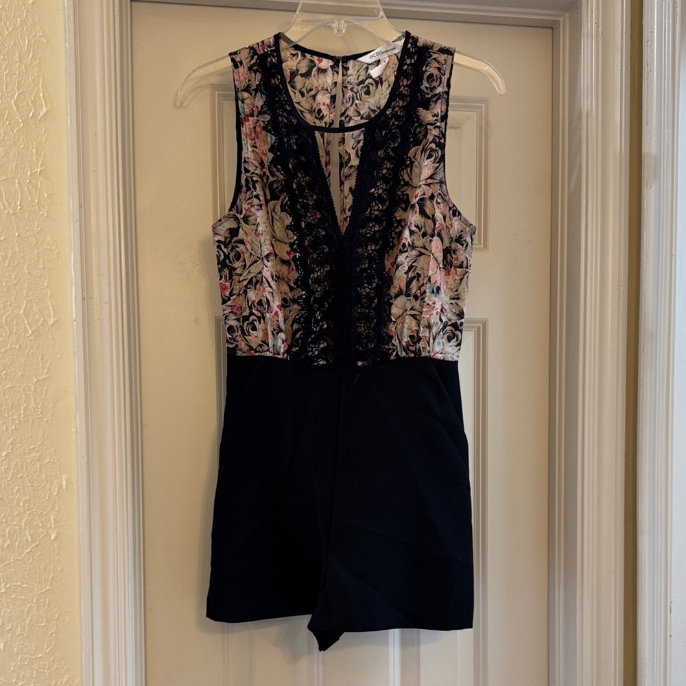 BCBG Floral Lace Sleeveless Romper